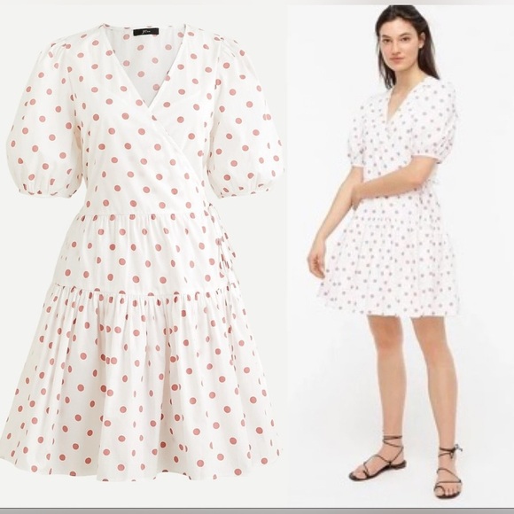 J. Crew Puff-sleeve cotton poplin wrap dress in white rose dot size M - Picture 1 of 9